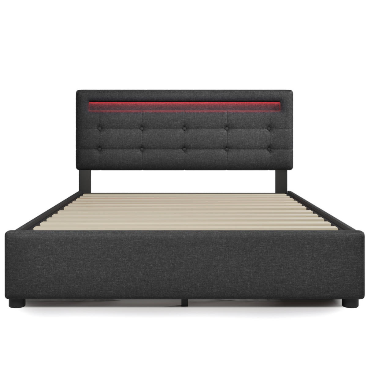 ČALOUNĚNÁ postel 140/200 cm šedá ze lnu s LED osvětlením a 4 zásuvkami - šedá, textil (140/200cm) - OKWISH