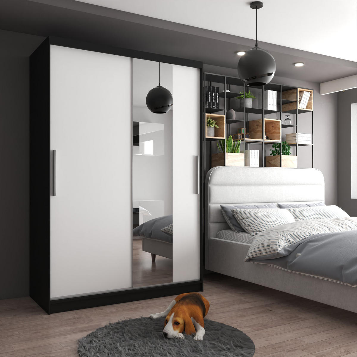 SCHWEBETÜRENSCHRANK Verona MSE, Schwarz/Weiß Matt, 133 cm, mit Spiegel - Weiß, Holz (133/216/60cm) - B BELINI GROUP