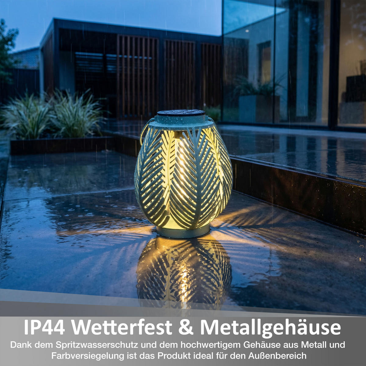 LED-LATERNE Gartenleuchte COB-LED Metall Ø 19 x 22 cm ELBLIGHT Farn-Blätter - Mintgrün, Metall (19/19/22cm) - Northpoint