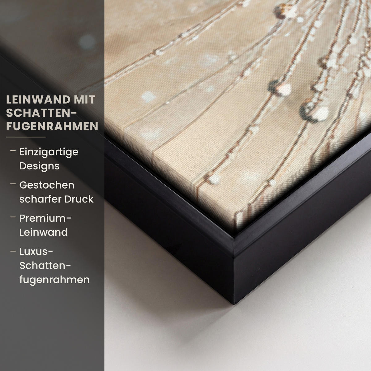 LEINWAND Bilder mit Rahmen - Löwenzahn - Abstrakt - Natur - Beige - 90x60 - Braun, Textil (90/60cm) - MuchoWow