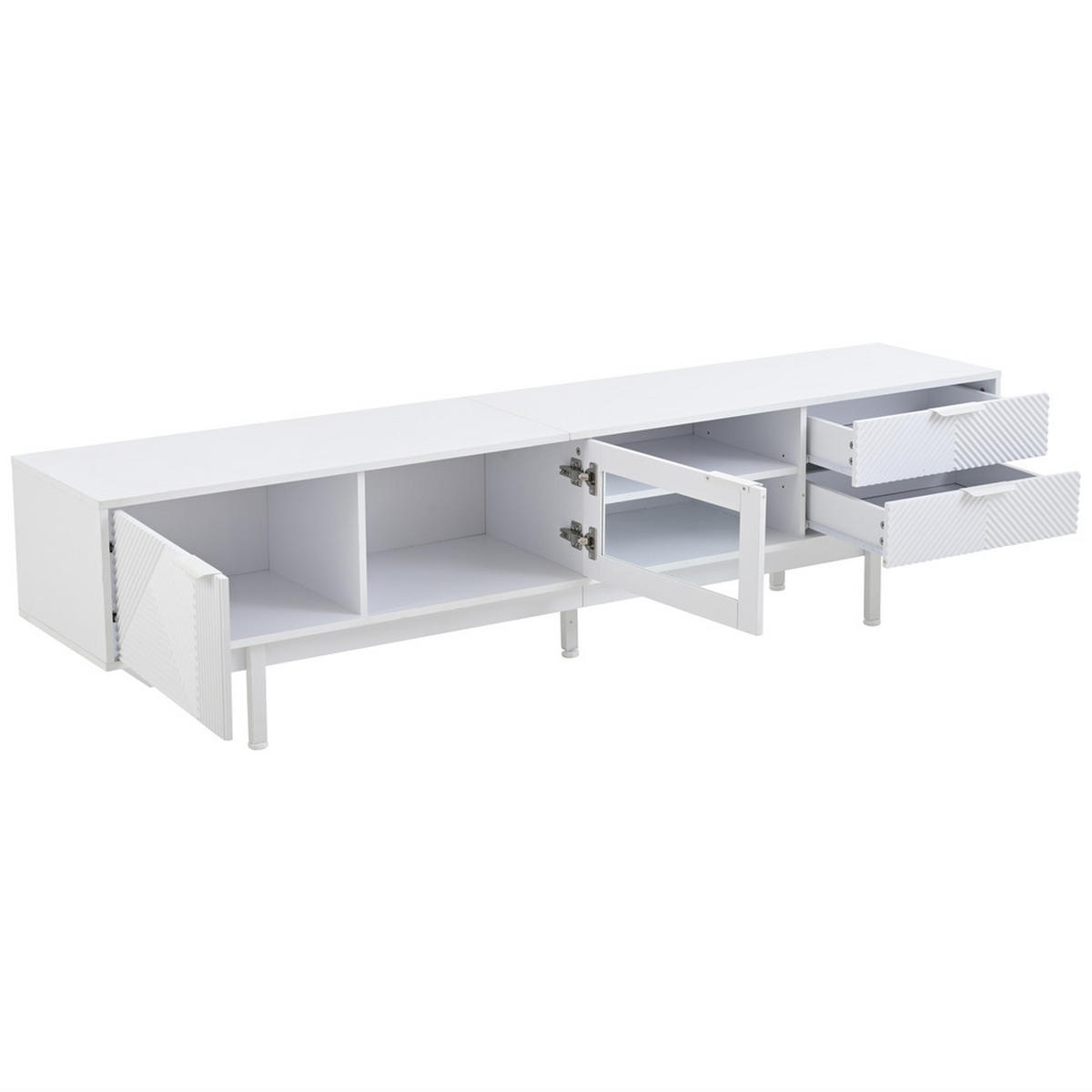 TV-SCHRANK 200x40cm Modern Weiß 2 Türen 2 Schubladen Stauraum bis 80 Zoll - Weiß, Holz (46.02/19.3/71.12cm) - FLIEKS