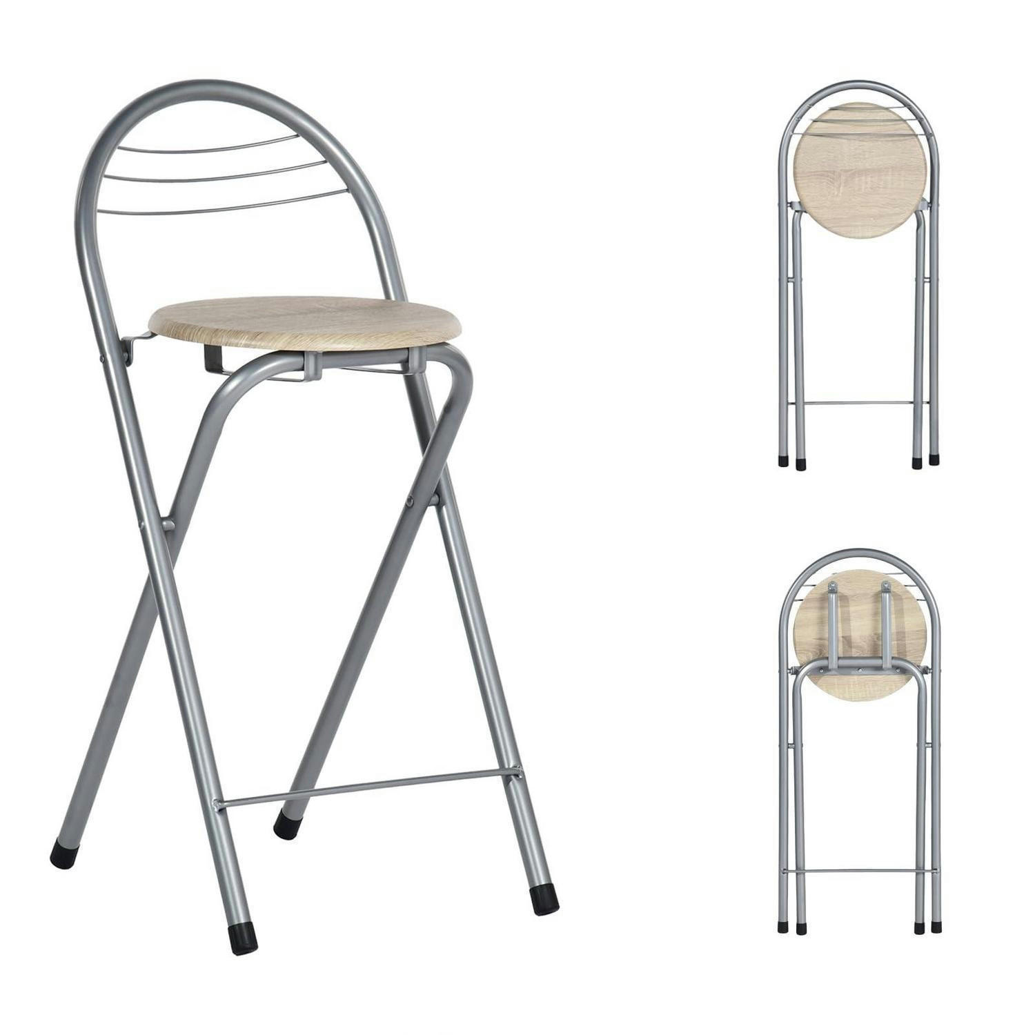 BARHOCKER klappbar Holzoptik/Silber Sitzhöhe 61 cm - Multicolor, Metall (36/79/41cm)