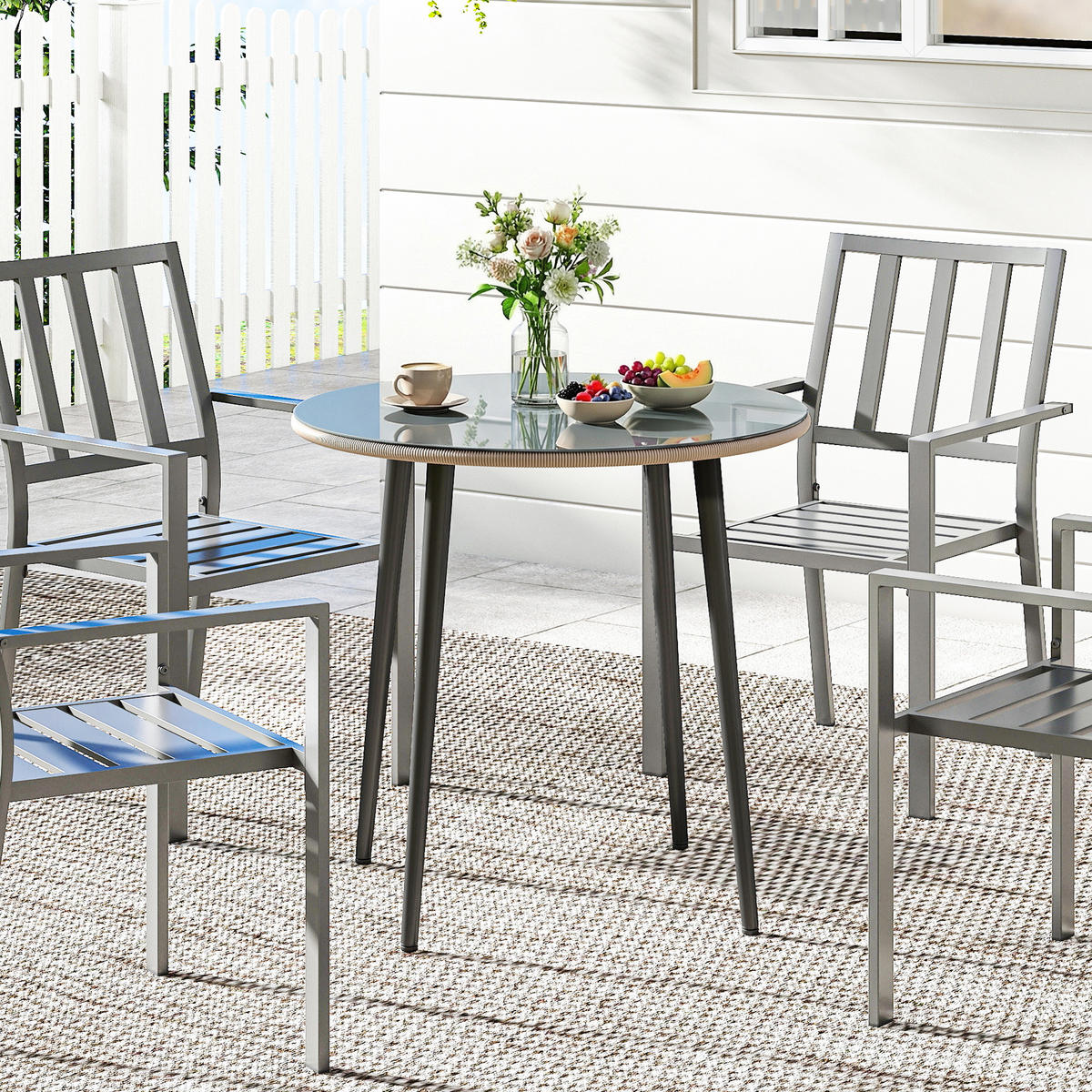 GARTENTISCH Stahl gehärtetes Glas Grau - Grau, Metall (80/80/74cm) - Outsunny