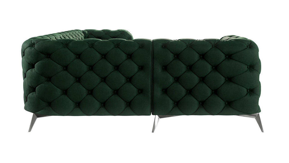 ECKSOFA Chesterfield Laura Flasche Grün Samt, Ottomane Links - Smaragdgrün/Silberfarben, Holz/Textil (264/204cm) - S-Style Möbel