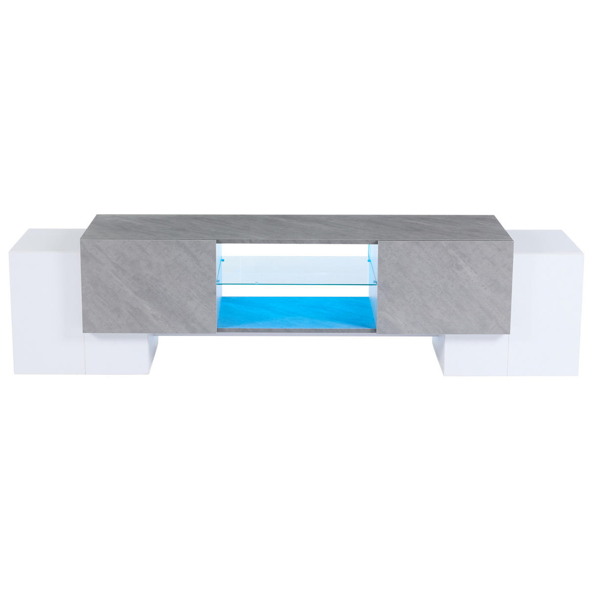 LOWBOARD 180/40/46,5 cm in Weiß/Grau mit LED-Beleuchtung und 4 Türen - Weiß, Holzwerkstoff (180/46.5/40cm) - Flora Grace