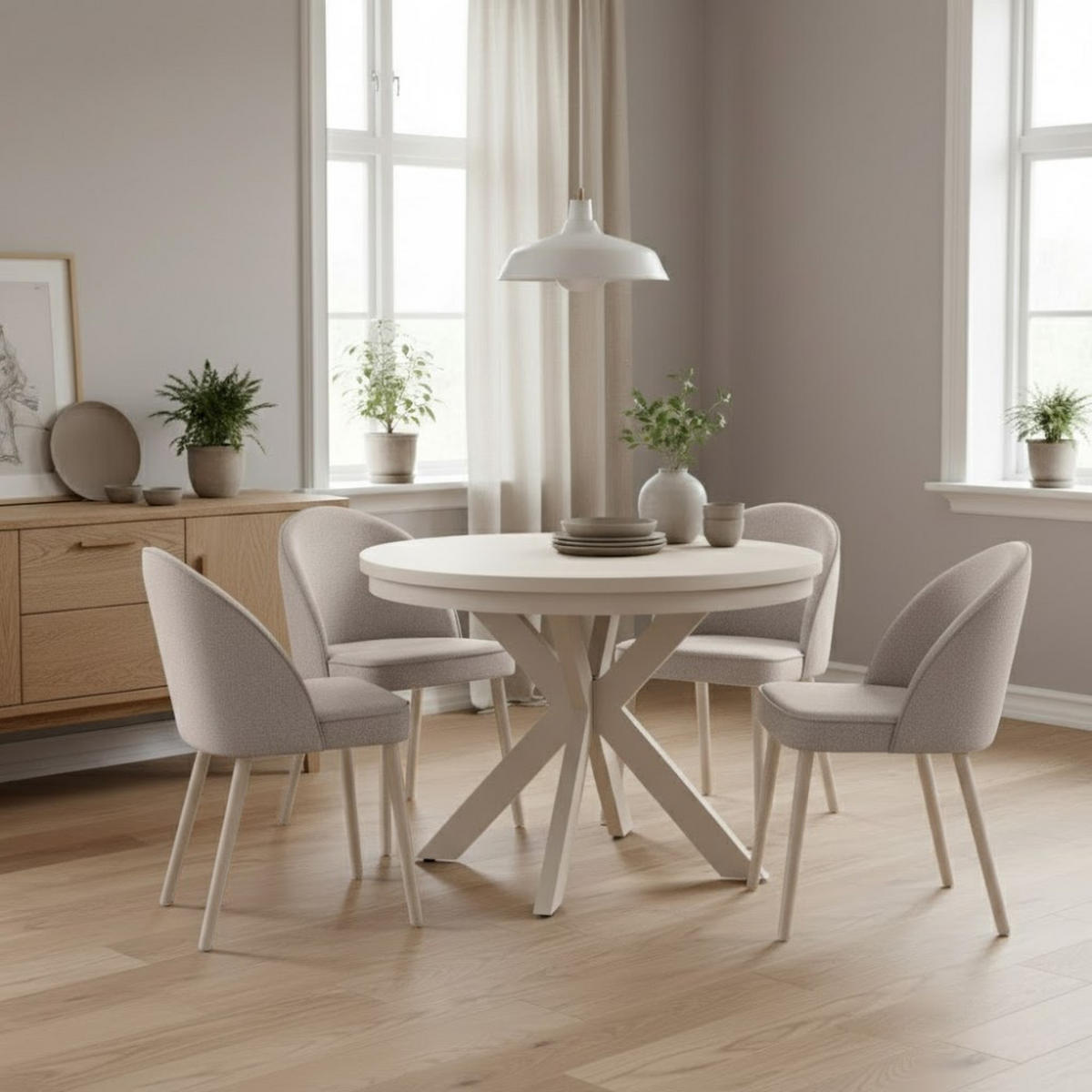 STUHL Luna, Polsterstuhl für das Esszimmer mit kaschmirfarbenen Holzbeinen, Beige - Kaschmir/Beige, Holz (51/87/46cm) - Beautysofa