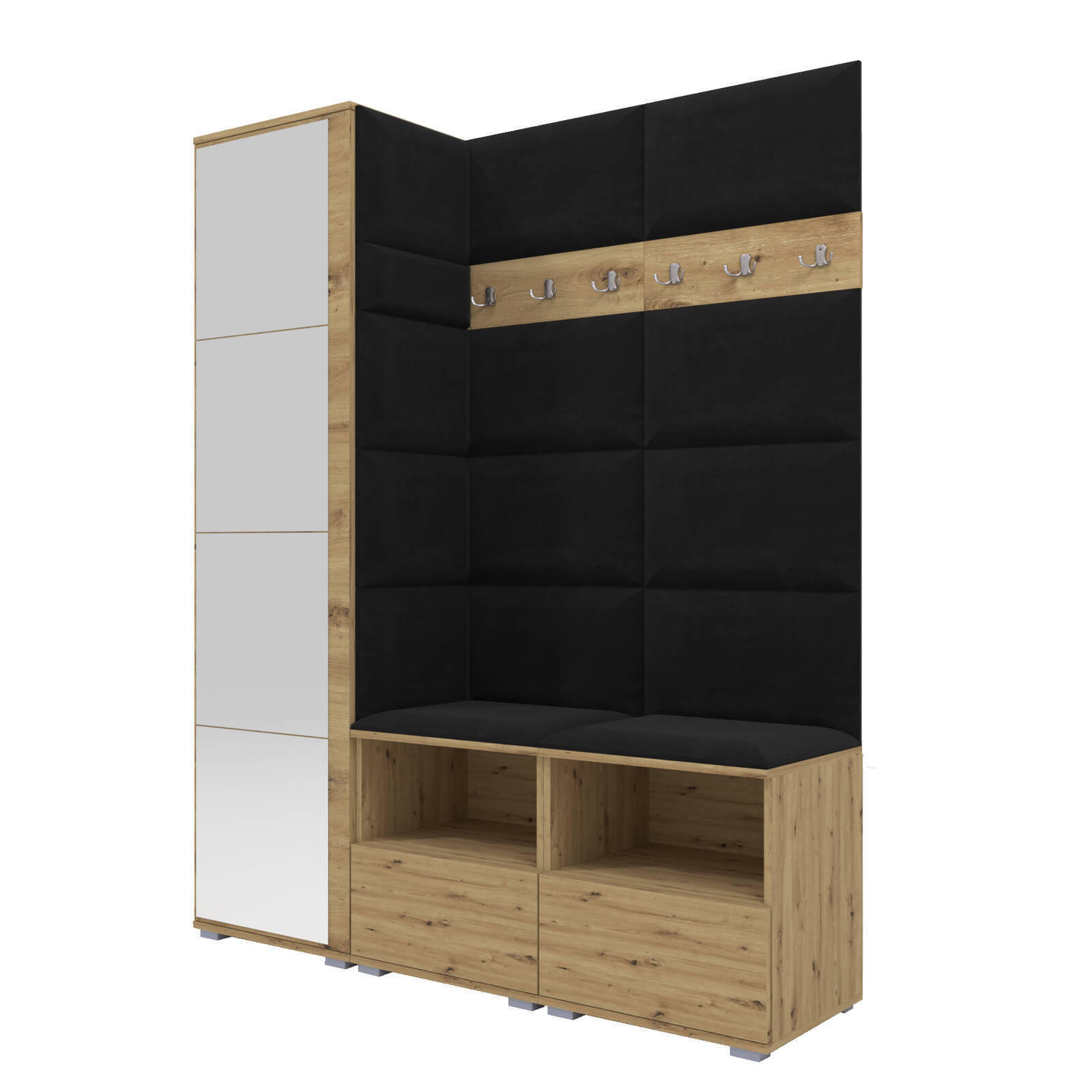 XXXLutz Garderoben-Set Eiche Artisan, Schwarz 150x187x40 cm