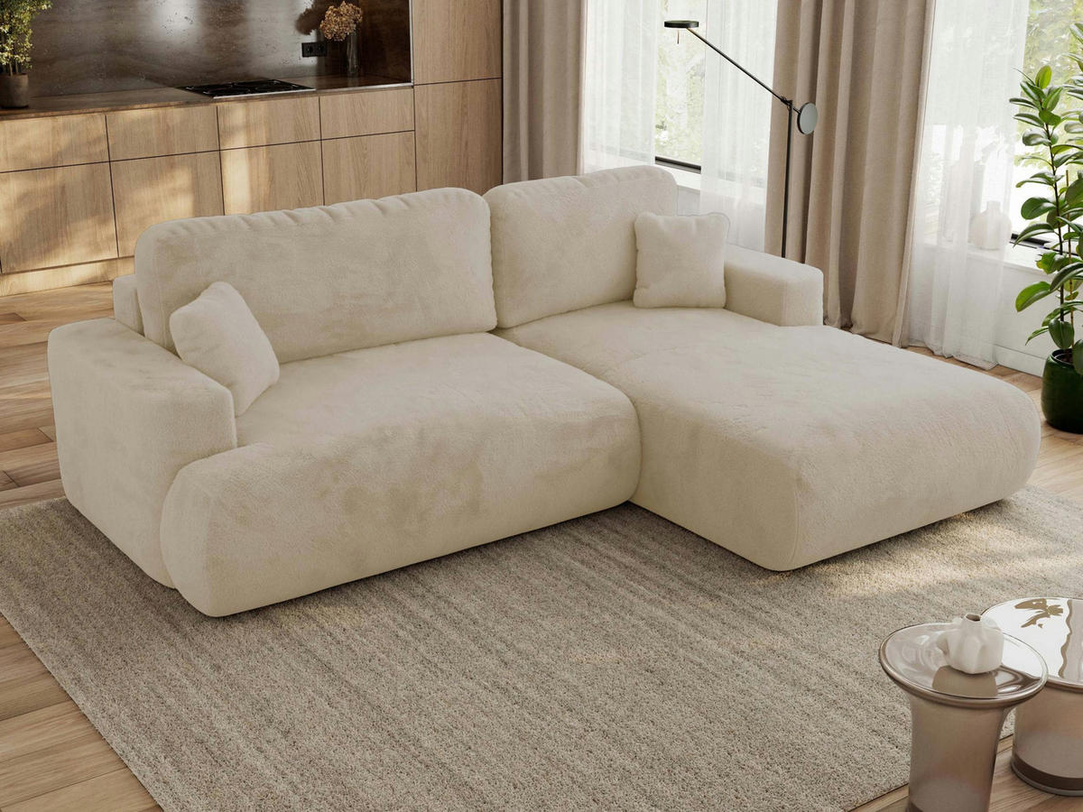 ECKSOFA OVO L Creme Plüsch - Rechts Seite - Creme/Schwarz, Kunststoff/Textil (195/271cm) - MKS