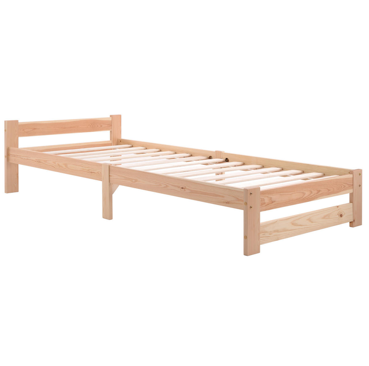 EINZELBETT aus massivem Kiefernholz 90x200 cm Natur mit Lattenrost - Naturfarben, Holz (90/200cm) - IVMEU