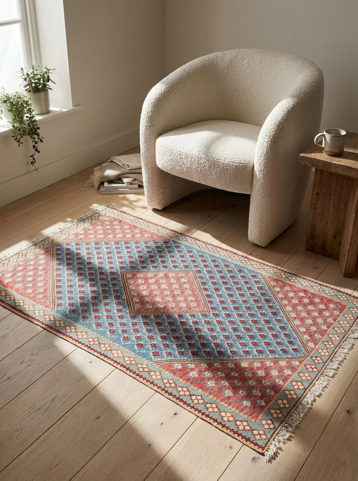 HANDWEBTEPPICH Kelim Senneh Blau 160/107 cm Schurwolle - Blau, Textil (107/160cm) - Looma