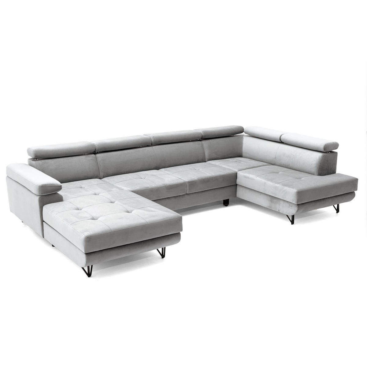 ECKSOFA U-Form JUNIOR U Rechts mit Schlaffunktion 128x254 Velours Grau - Schwarz/Grau, Holz/Textil (184/90/323cm) - Muffo