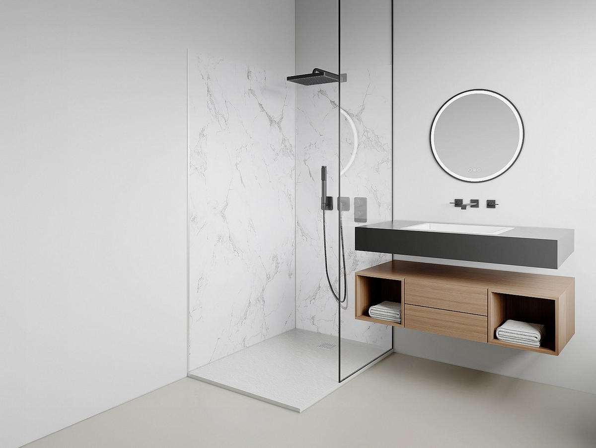 WANDPANEELE für Dusche - 120 cm x 90 cm - plastik - weiß Eneko - Weiß, Kunststoff/Metall (120/210/90cm) - Vente-Unique