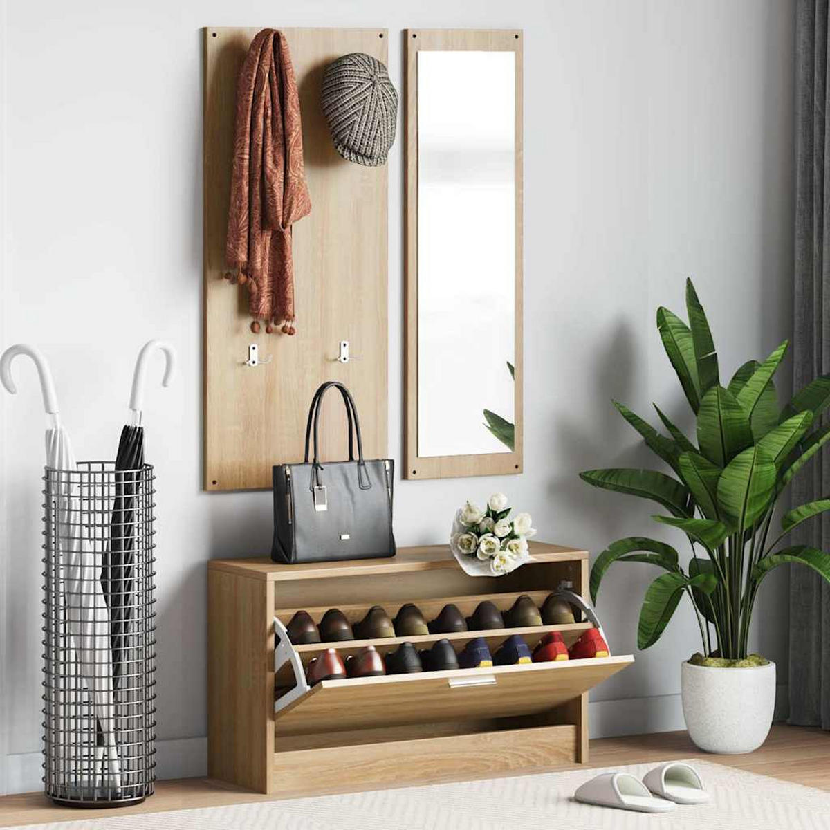 SCHUHSCHRANK-SET 3-In-1 Sonoma-Eiche Holzwerkstoff - Braun, Holzwerkstoff (27/46.5/80cm) - vidaXL