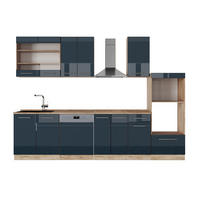 KÜCHENZEILE Fame-Line Dunkelblau Hochglanz/Goldkraft Eiche 300 cm ohne AP - Eiche Wotan/Dunkelblau, Holzwerkstoff (300/81.6/46cm) - Vicco