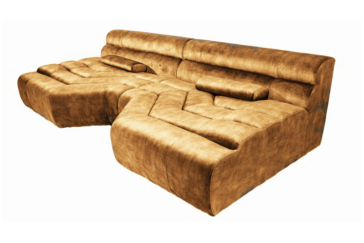 BIG SOFA MIT KISSEN TARA Gold Velvet - Goldfarben, Textil (286/76/143cm) - KAWOLA