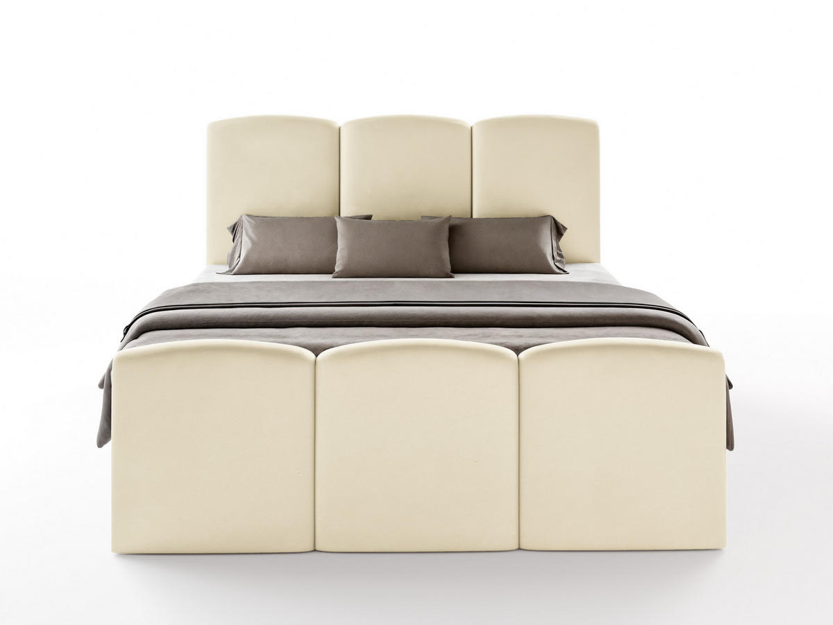 BOXBETT SAVIO 180x200 cm mit Bettkasten, Bonell-Matratze H3 und Topper – Samt Creme - Creme, Textil (180/200cm) - Luxkor24
