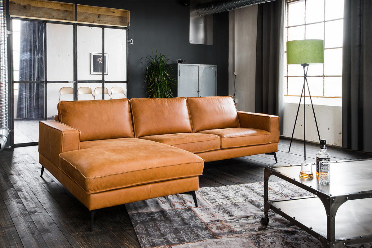 ECKSOFA BLOOM Braun Leder - Dunkelbraun/Schwarz, Leder (276/177cm) - KAWOLA