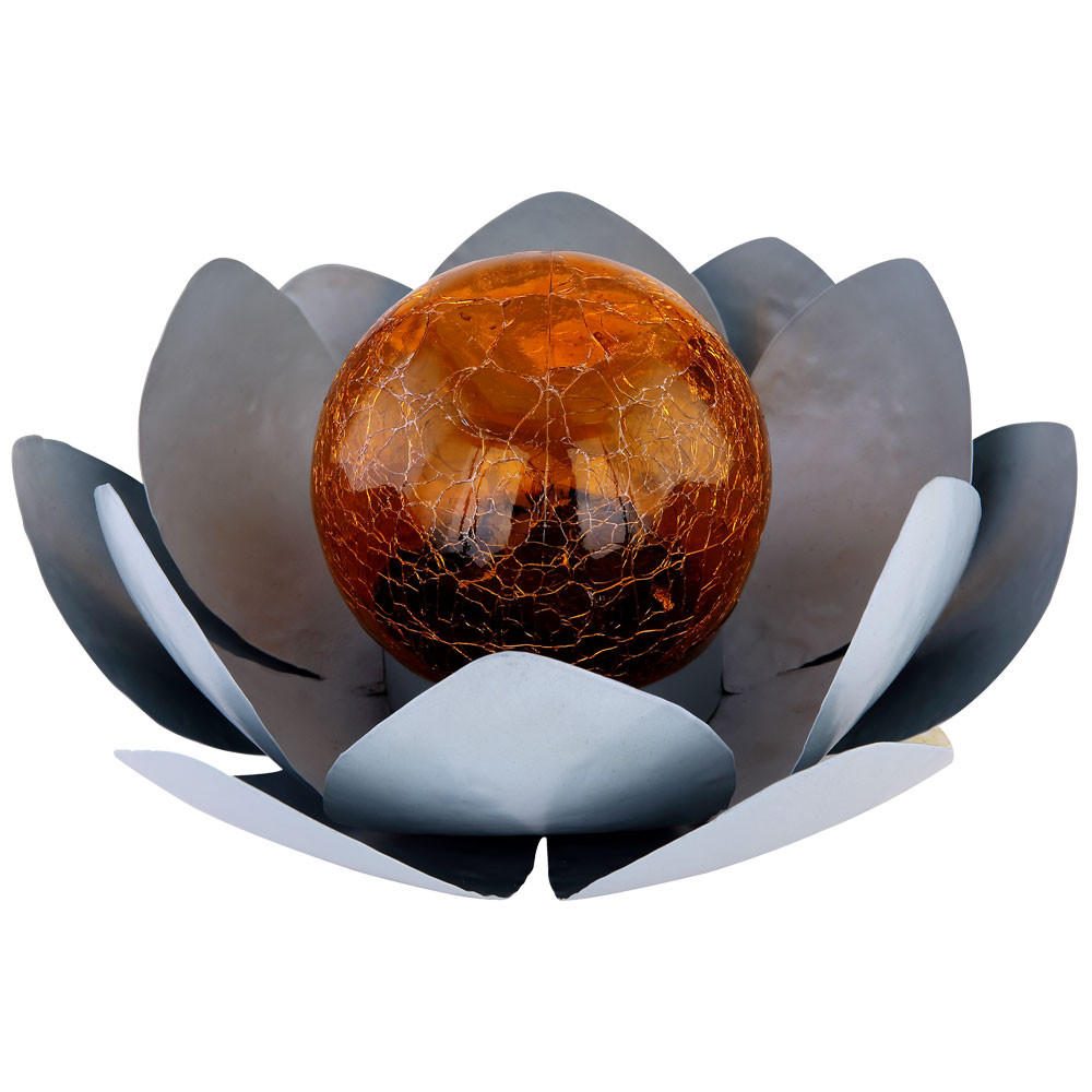 LED AUSSENLEUCHTE Solarleuchte Blumen Crackle-Glas Weiß - Grau, Glas (25/25/9cm)