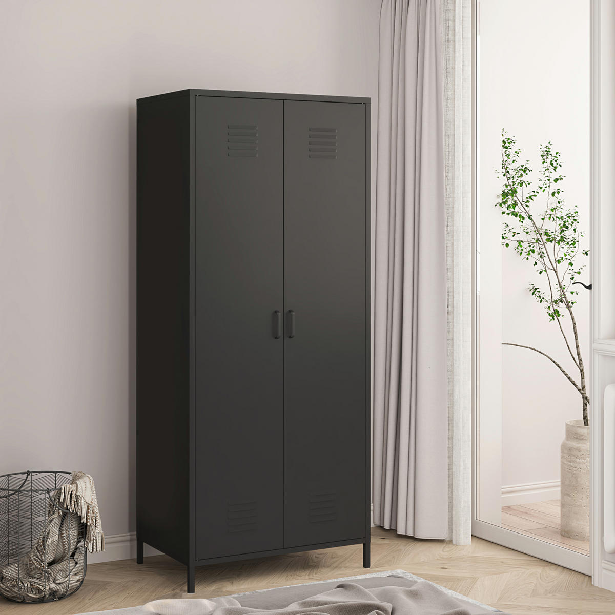 KLEIDERSCHRANK Seinäjoki - Schwarz, Metall (76/180/50cm) - [en.casa]
