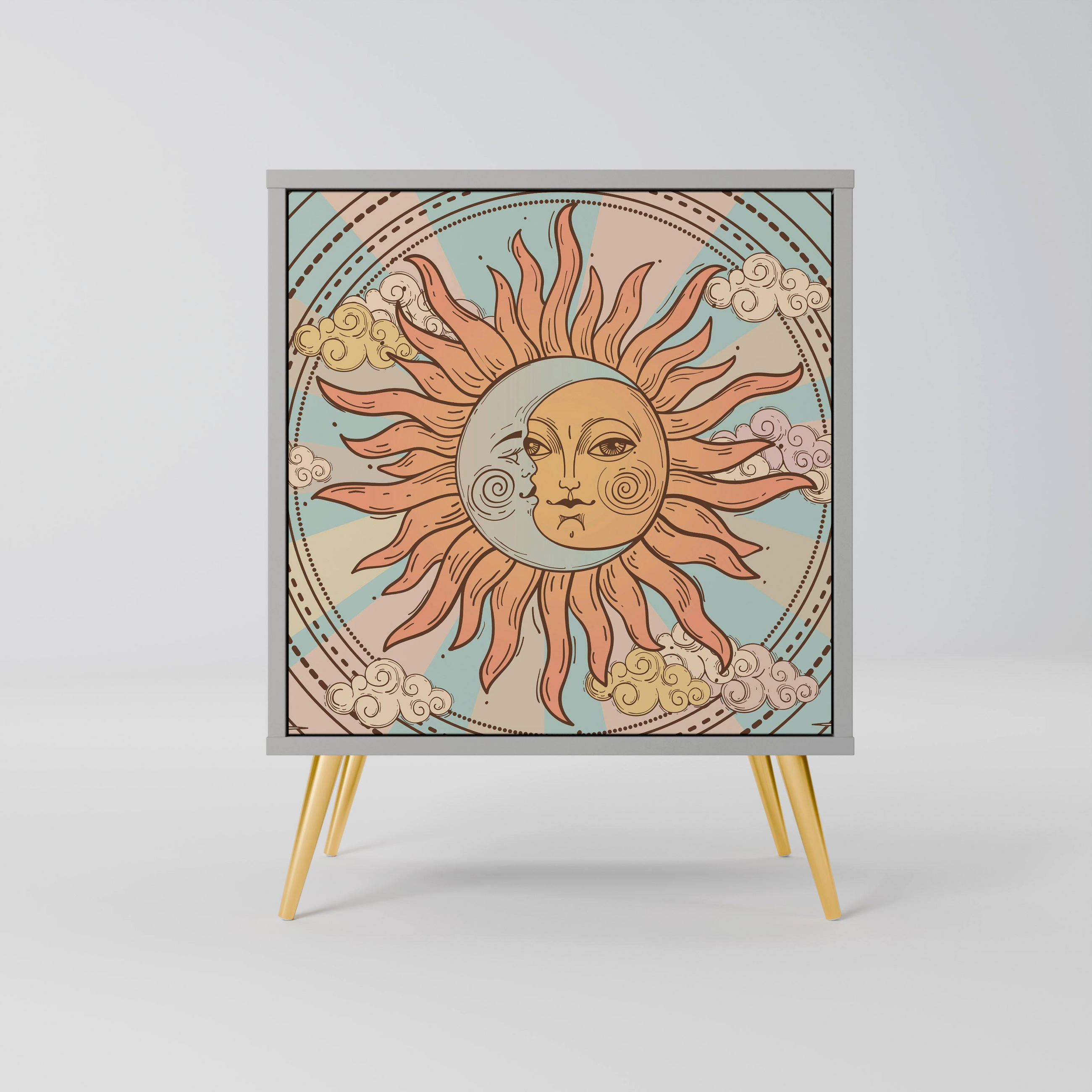 SIDEBOARD MYSTICAL STRUCTURE, Grau, 57,5x42x75,5 cm, Goldfarbene Metallfüße - Goldfarben/Multicolor, Holzwerkstoff/Metall (57.5/75.5/42cm) - SpaceRebels