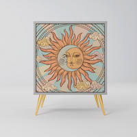 SIDEBOARD MYSTICAL STRUCTURE, Grau, 57,5x42x75,5 cm, Goldfarbene Metallfüße - Goldfarben/Multicolor, Holzwerkstoff/Metall (57.5/75.5/42cm) - SpaceRebels