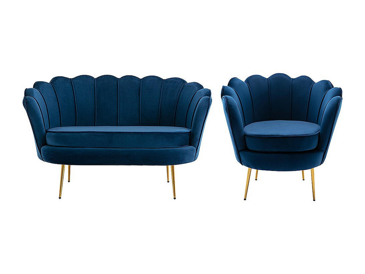 COUCHGARNITUR Muschel 2+1 - Samt - Dunkelblau - DANDELION - Blau, Textil (124/78/75cm) - Pascal Morabito