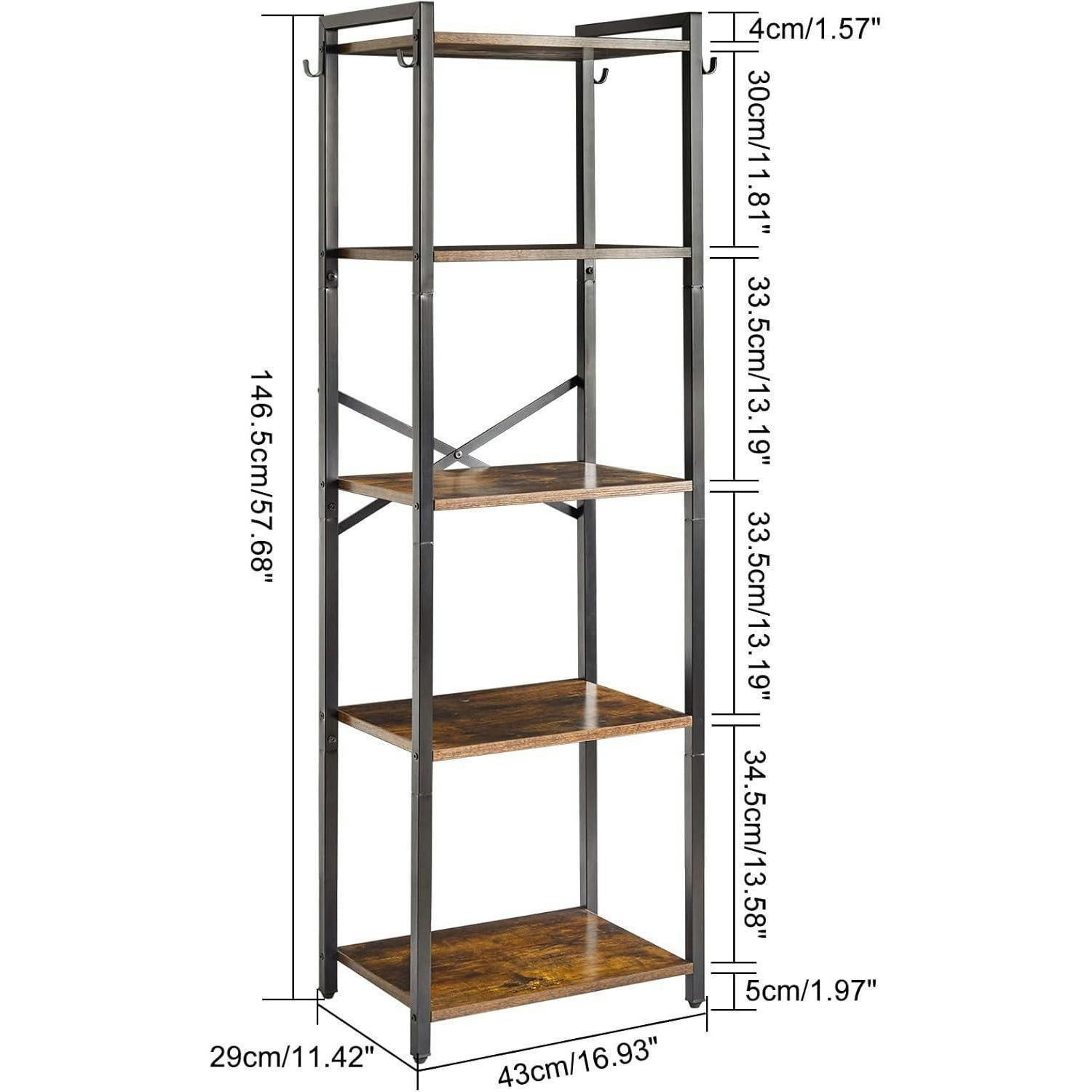 BÜCHERREGAL 5-stöckig Rustikal Braun 43 x 29 x 147 cm - Schwarz, Metall (29/146.5/43cm)