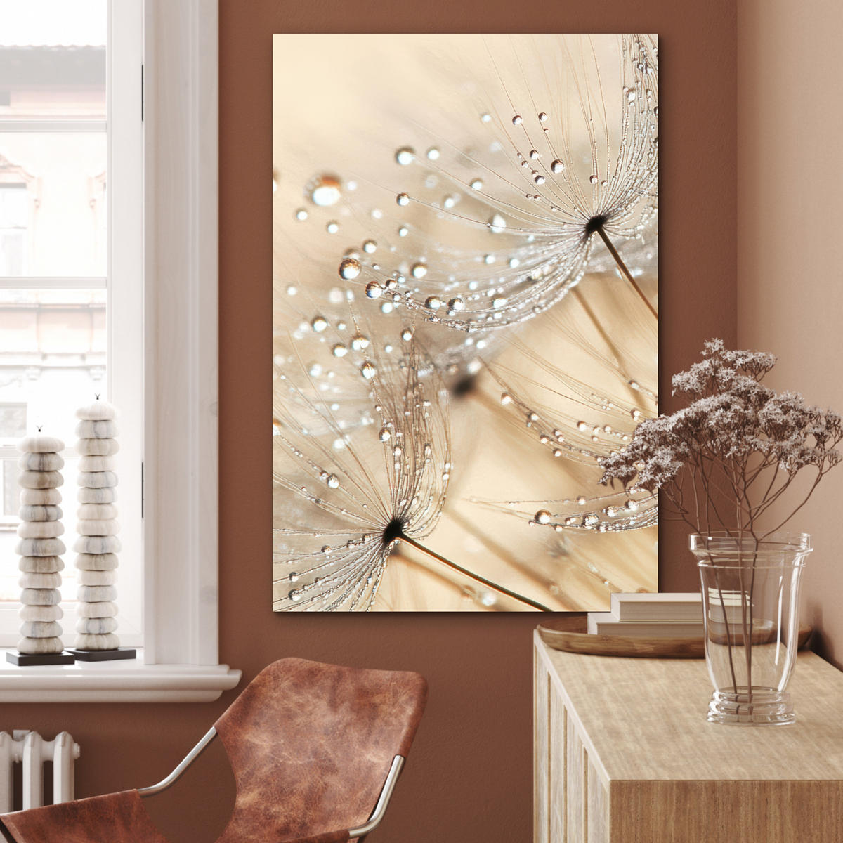 METALLBILD Löwenzahn - Abstrakt - Natur - Beige 60x90 cm - Braun, Metall (60/90cm) - MuchoWow