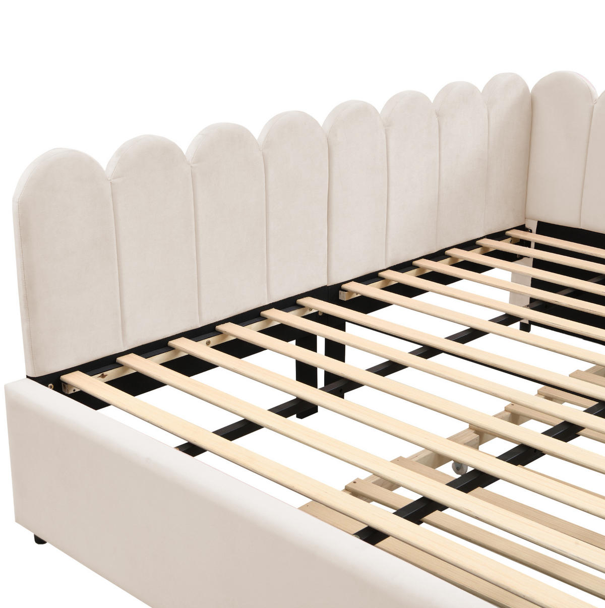 POLSTERBETT 140/200 cm aus Samt mit Ausziehbett, Beige - Beige, Textil (140/200cm) - OKMYHOME