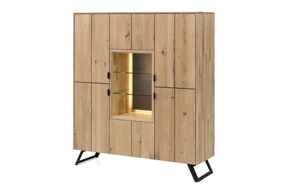 HIGHBOARD Massivholz Idalia 130x153x42 Anrichte Wildeiche Bianco geölt/Granit - Naturfarben, Holz (130/153/42cm) - 58aufmkessel
