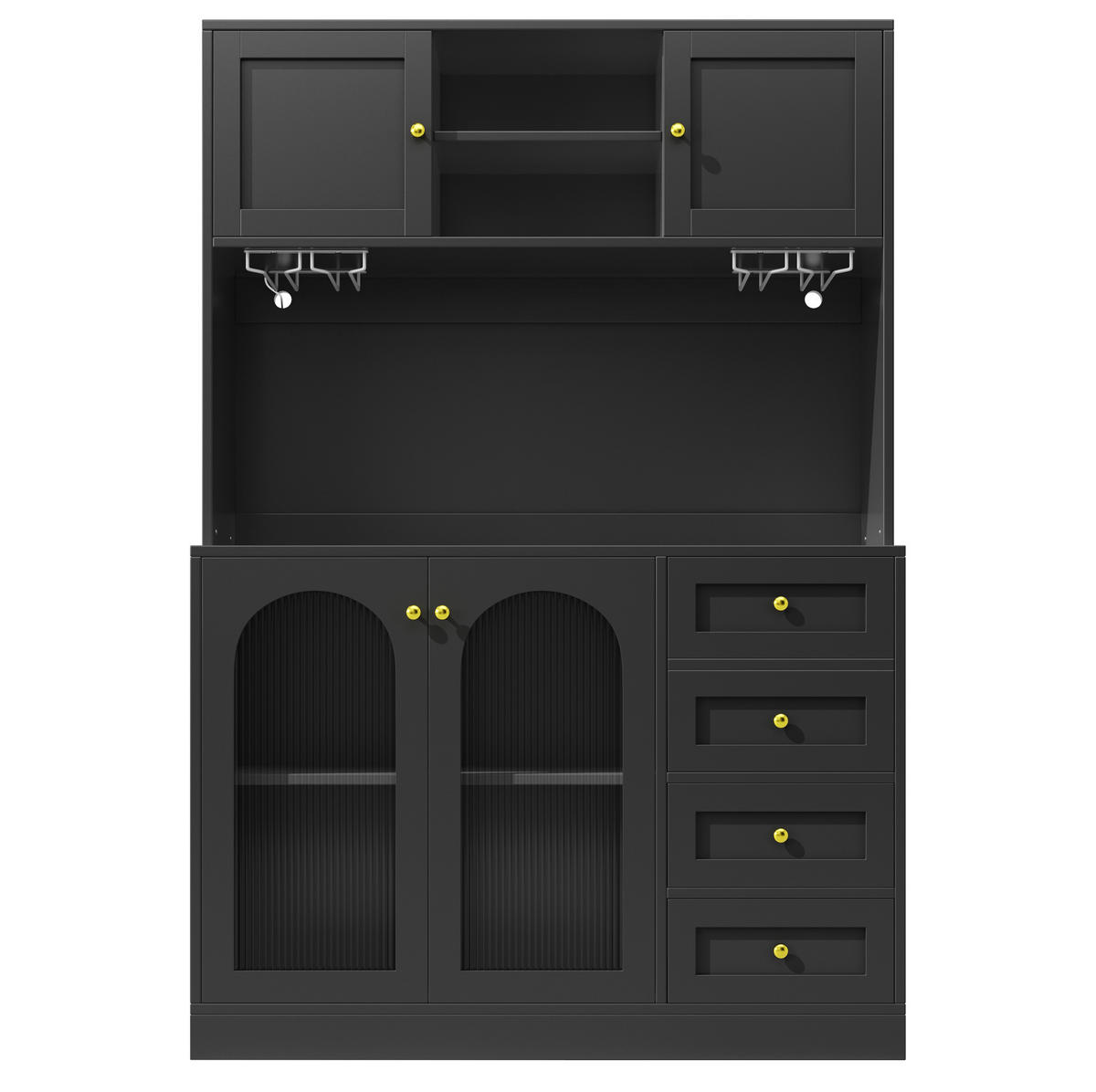 BUFFETSCHRANK 120/40/188 cm schwarz aus MDF mit LED-Lichtleiste - Schwarz, Holzwerkstoff (120/188/40cm) - OKWISH