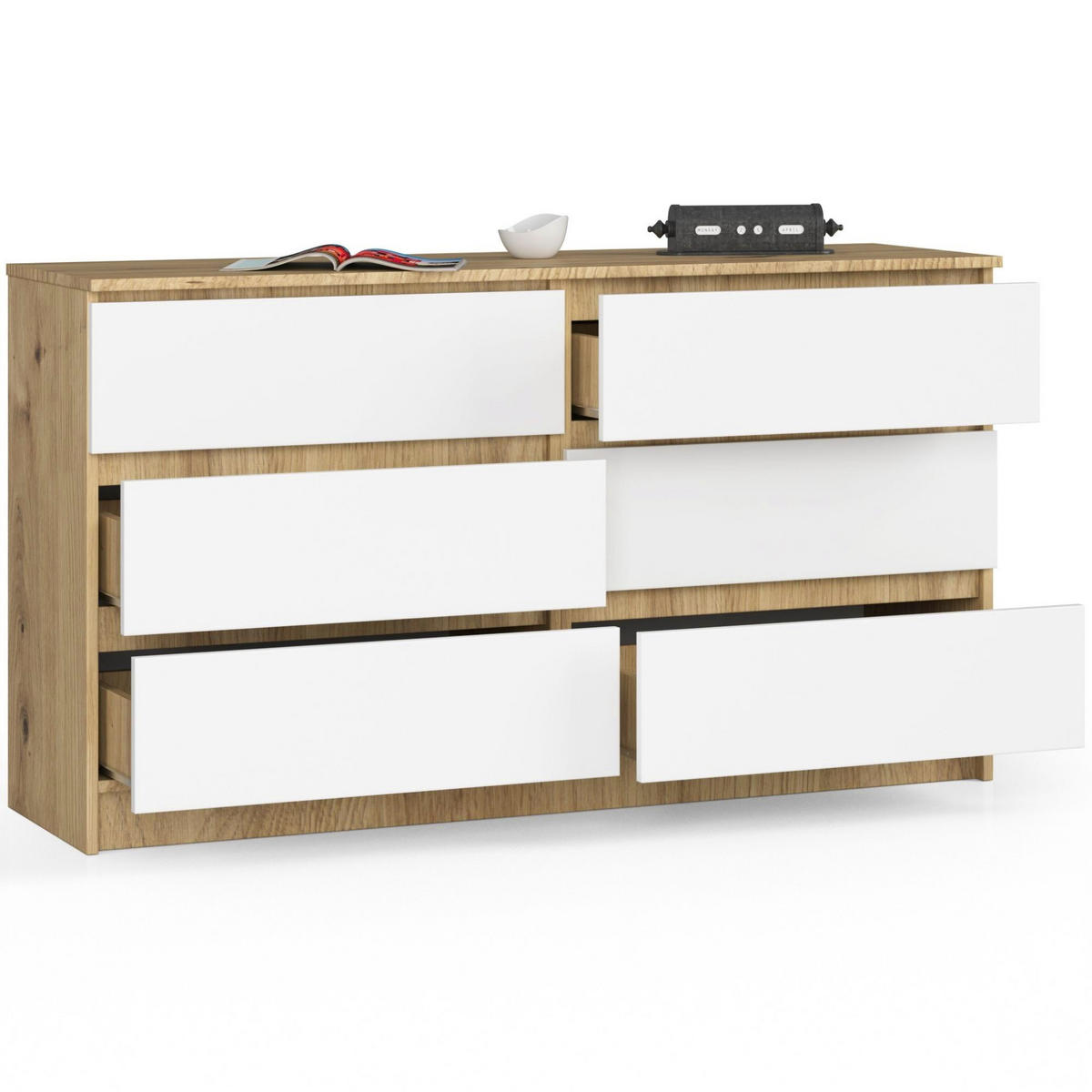 KOMMODE Eiche Artisan, Weiß 77/138/40 - Eiche Artisan/Weiß, Holzwerkstoff (138/77/40cm) - RAUMHIRSCH FURNITURE