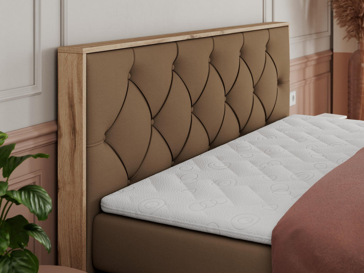 BOXSPRINGBETT VENETO KING 180/200 Braun Kunstleder - H4 - Braun, Holz/Textil (180/200cm) - MKS