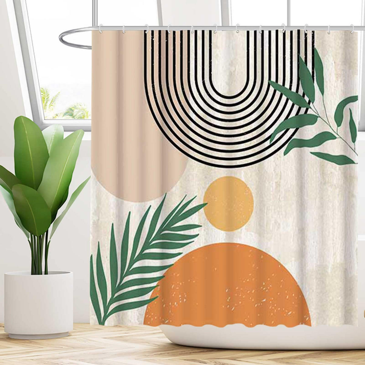 DUSCHVORHANG Schwarz abstrakt geometrisch 180 x 180 cm modern minimalistisch Polyester wasserdicht waschbar - Multicolor, Textil (180/180cm) - MCBOSON
