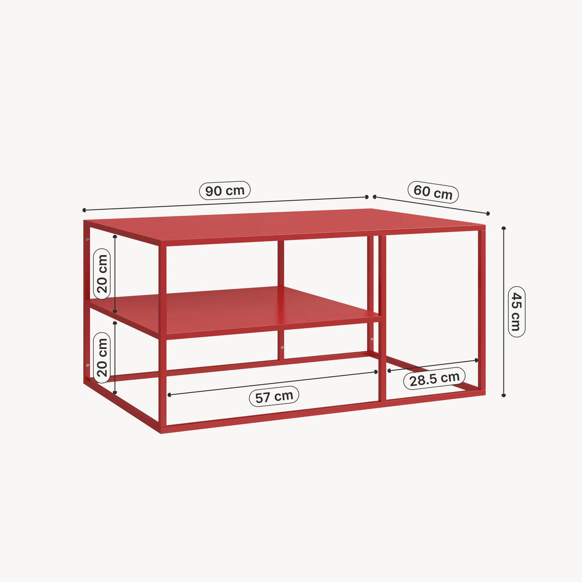 COUCHTISCH Solund 45/90/60 cm - Rot, Metall (60/90/45cm) - [en.casa]