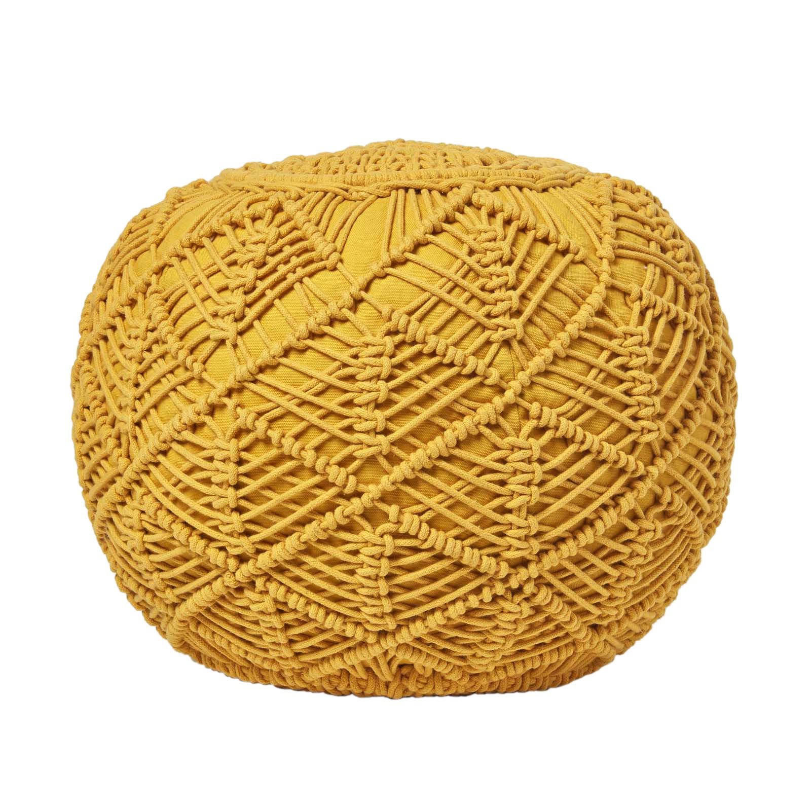 POUF senfgelb im Makramee-Stil, 50/50/40 cm - Currygelb, Textil (50/40/50cm) - Homescapes