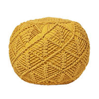 POUF senfgelb im Makramee-Stil, 50/50/40 cm - Currygelb, Textil (50/40/50cm) - Homescapes