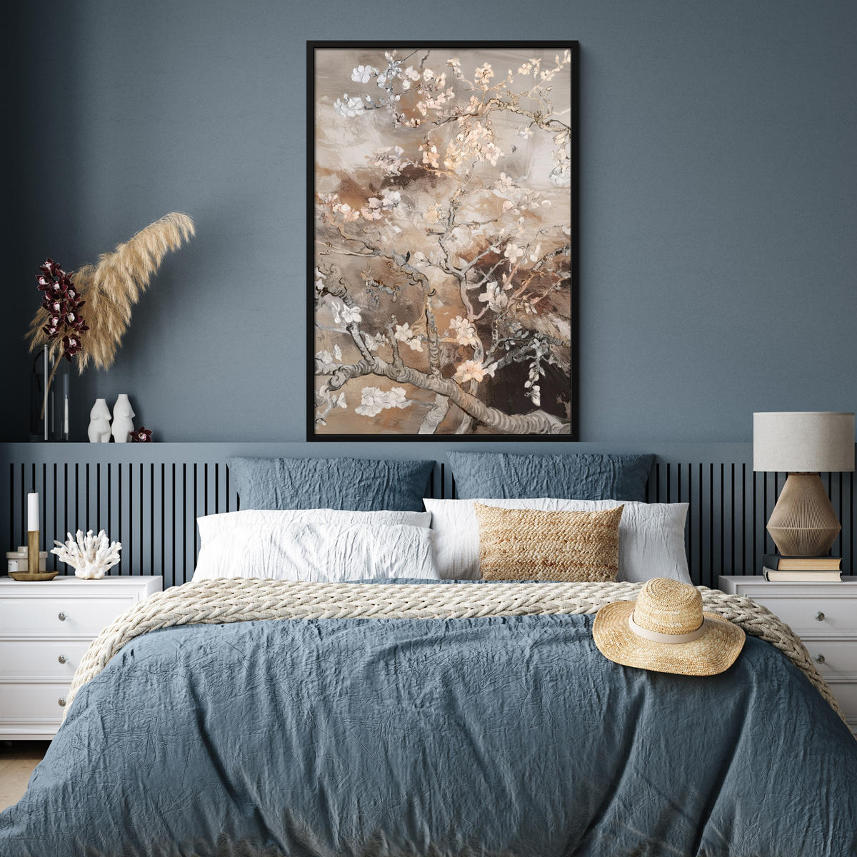 GERAHMTES BILD Mandelblüte - Kunst - Van Gogh - Beige - Abstrakt 80x120 cm - Braun, Papier (80/120cm) - MuchoWow