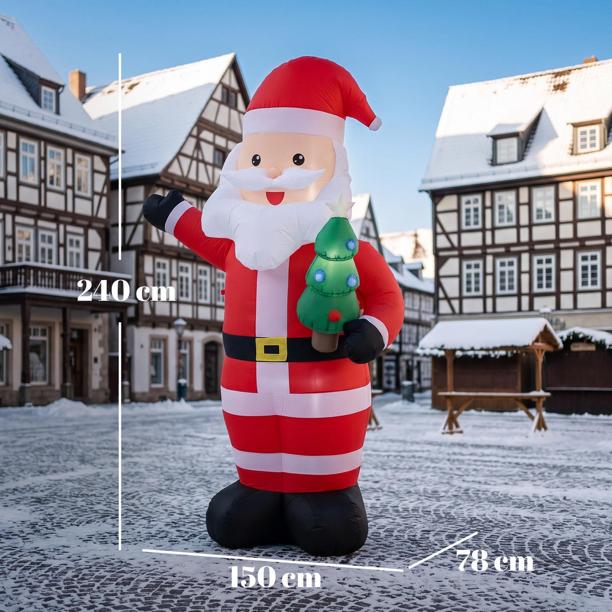 AUFBLASBARER-WEIHNACHTSMANN Polyester Rot - Rot, Textil (78/243/150cm) - Outsunny