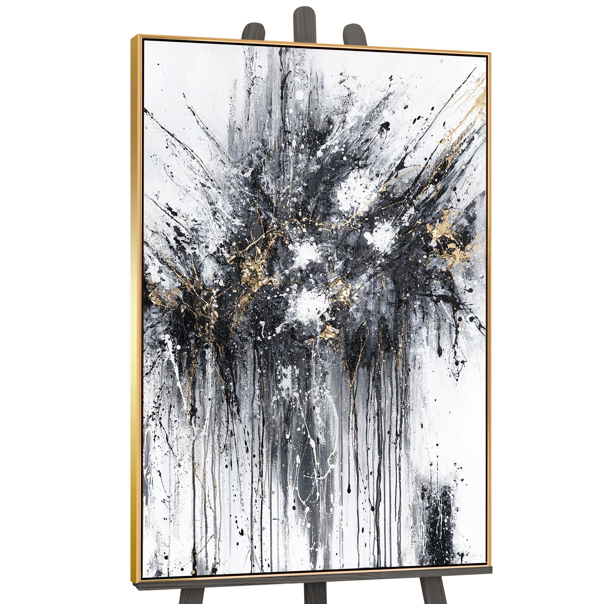 GEMÄLDE Tanz der Spritzer Schattenfugenrahmen Gold 120x80 cm - Goldfarben, Holz (120/80cm) - YS-art gallery
