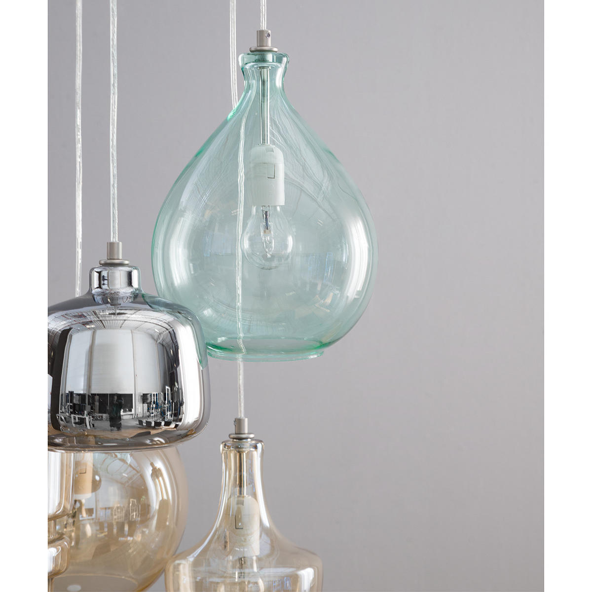 PENDELLEUCHTE - Metall / Glas, 5-flammig - Multicolor, Glas/Metall (50/50/130cm) - home24