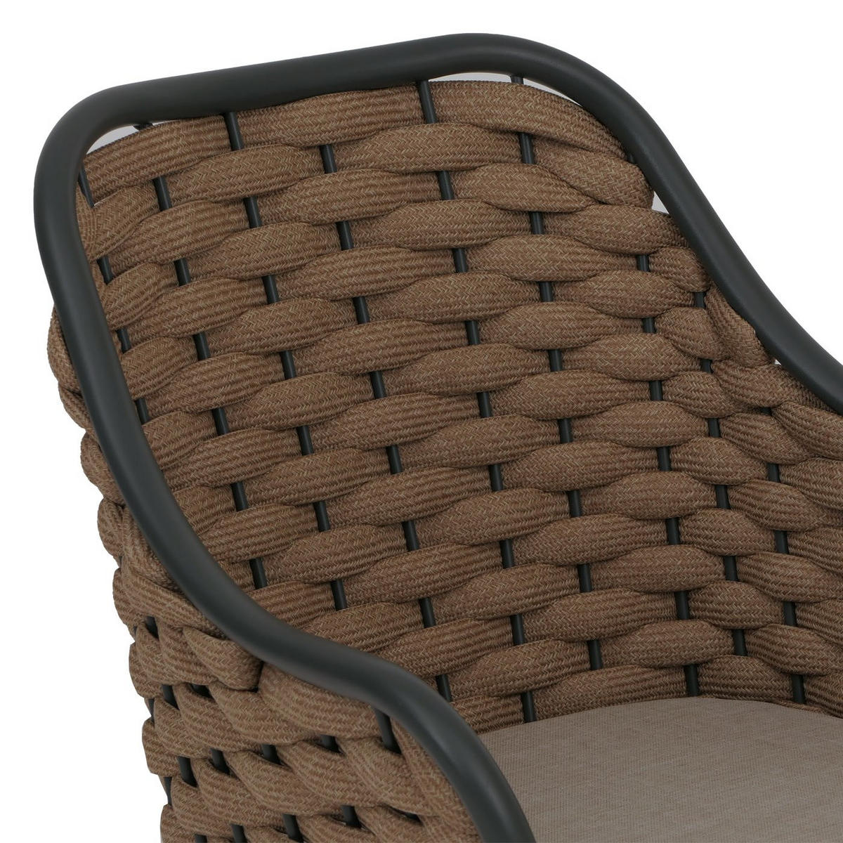 GARTENSTUHL 2er-Set aus Aluminium HxBxT 84x59x63cm Sitzhöhe 46cm Olefin (200 g/m²) Seilgeflecht Rope Beige Kissen Hellbraun - Beige, Metall (59/84/63cm) - PROREGAL