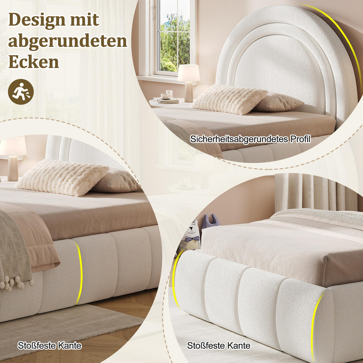 KINDERBETT Beige Bouclé 90x200 Hydraulik Stauraum Lattenrost - Beige, Leder (90/200cm) - FLIEKS