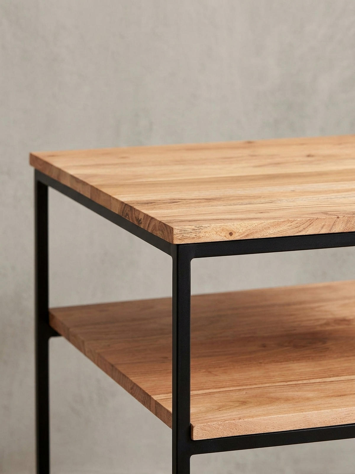 COUCHTISCH Industrial, Akazienholz mit Metallbeinen, zwei Ablageflächen - Beige/Schwarz, Holz/Metall (60/60/41cm) - KADIMA DESIGN