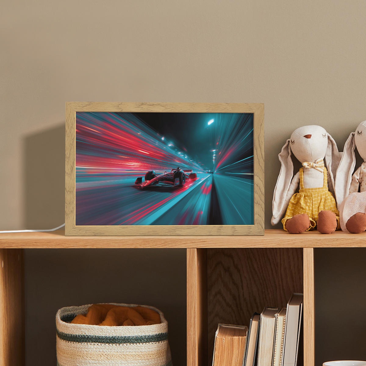 NACHTTISCHLAMPE Rennwagen - Rot - Geschwindigkeit 30x20 cm - Türkis, Holzwerkstoff (8/30/20cm)