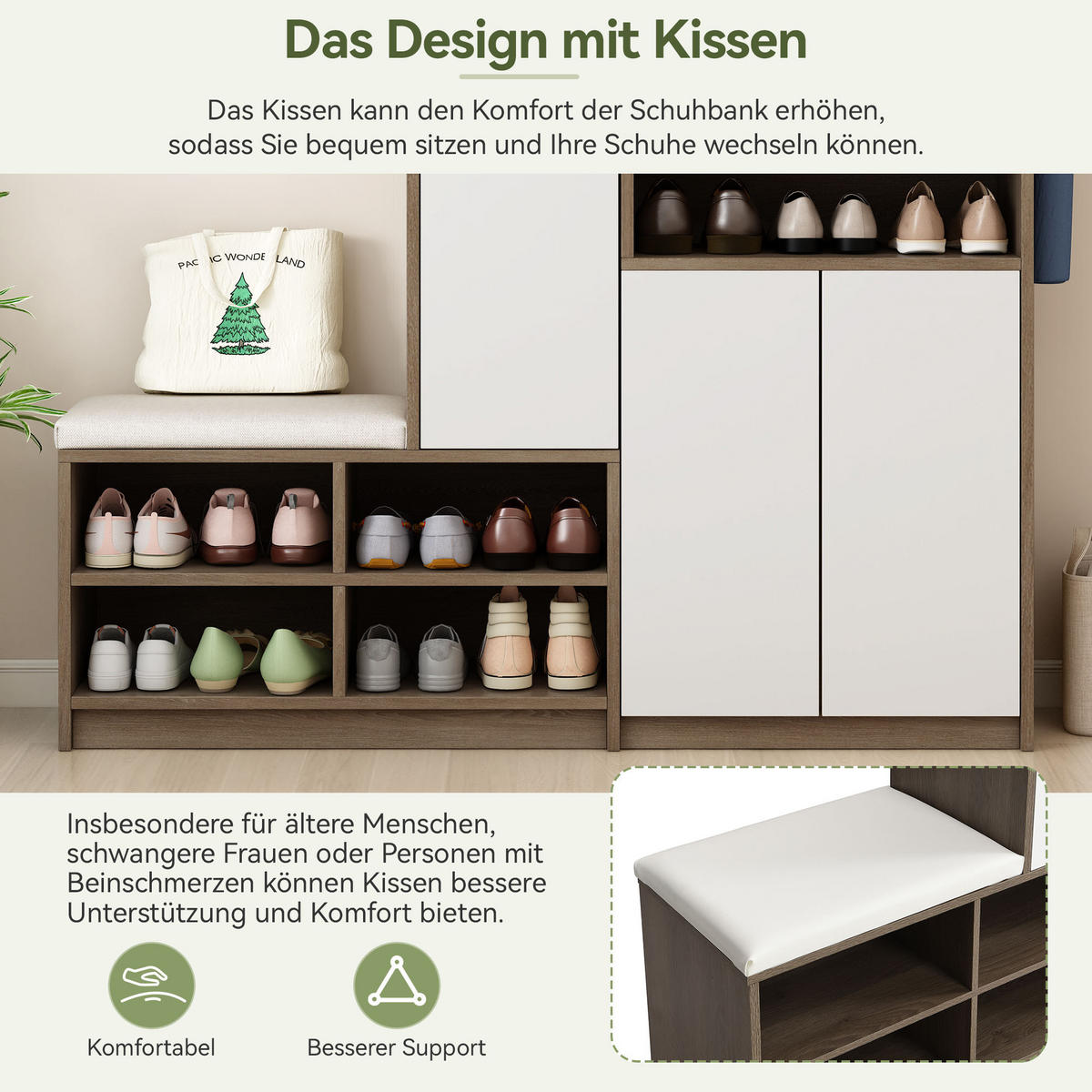 SCHUHSCHRANK Bank mit Sitz Weiß 140x35x110cm - Weiß, Holzwerkstoff (35/110/140cm) - FLIEKS