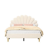 POLSTERBETT 140x200 cm Blumen Kopfteil Lattenrost Samt Beige - Beige, Metall (140/200cm)