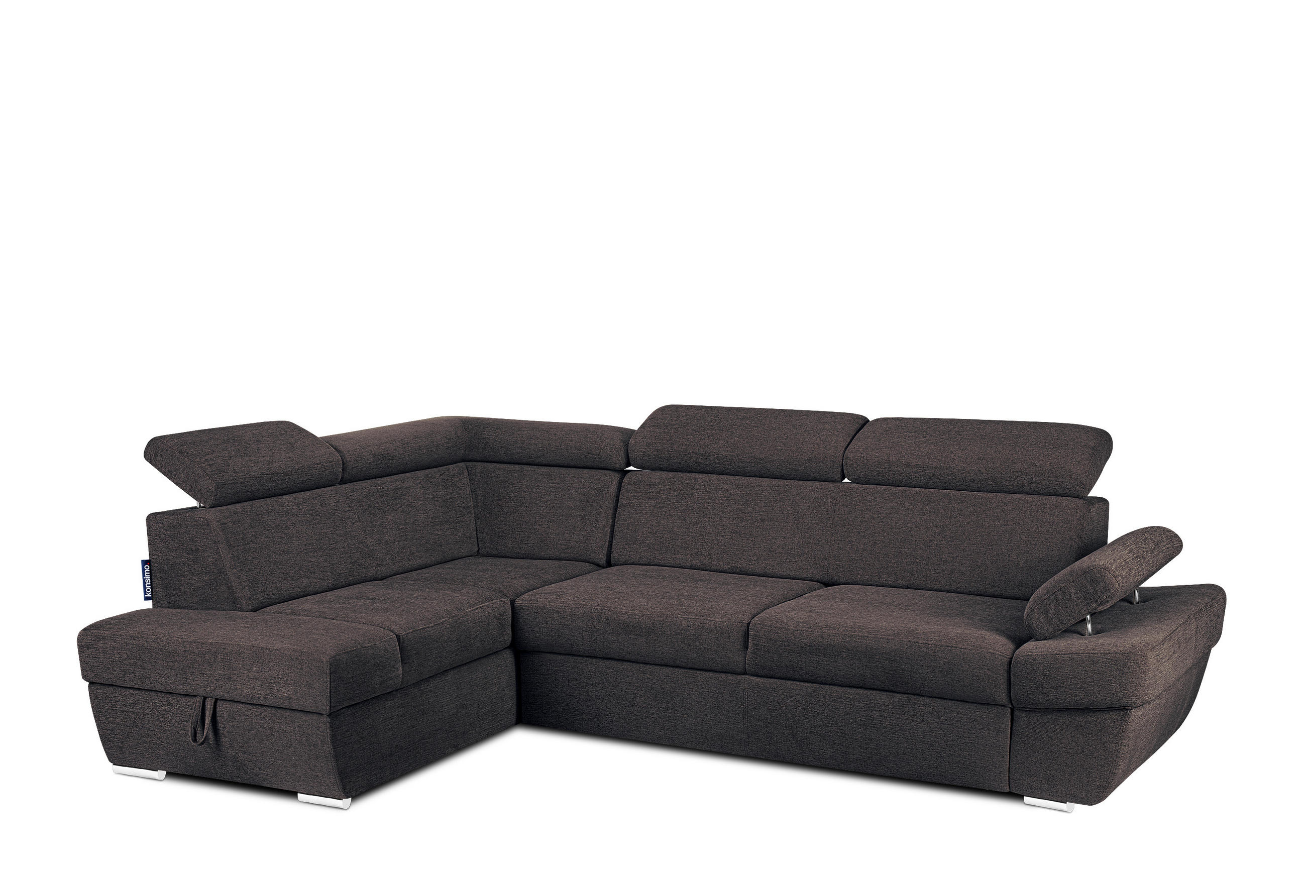 SCHLAFECKSOFA RATLO links 4/5-Sitzer mit Bettkasten, blau/braun - Blau/Silberfarben, Textil (270/190cm) - KONSIMO®