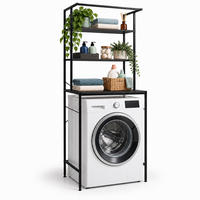 WASCHMASCHINENREGAL Schwarz Metall 3 Ablagen - Schwarz, Holzwerkstoff/Metall (66/161/40cm) - Relaxdays