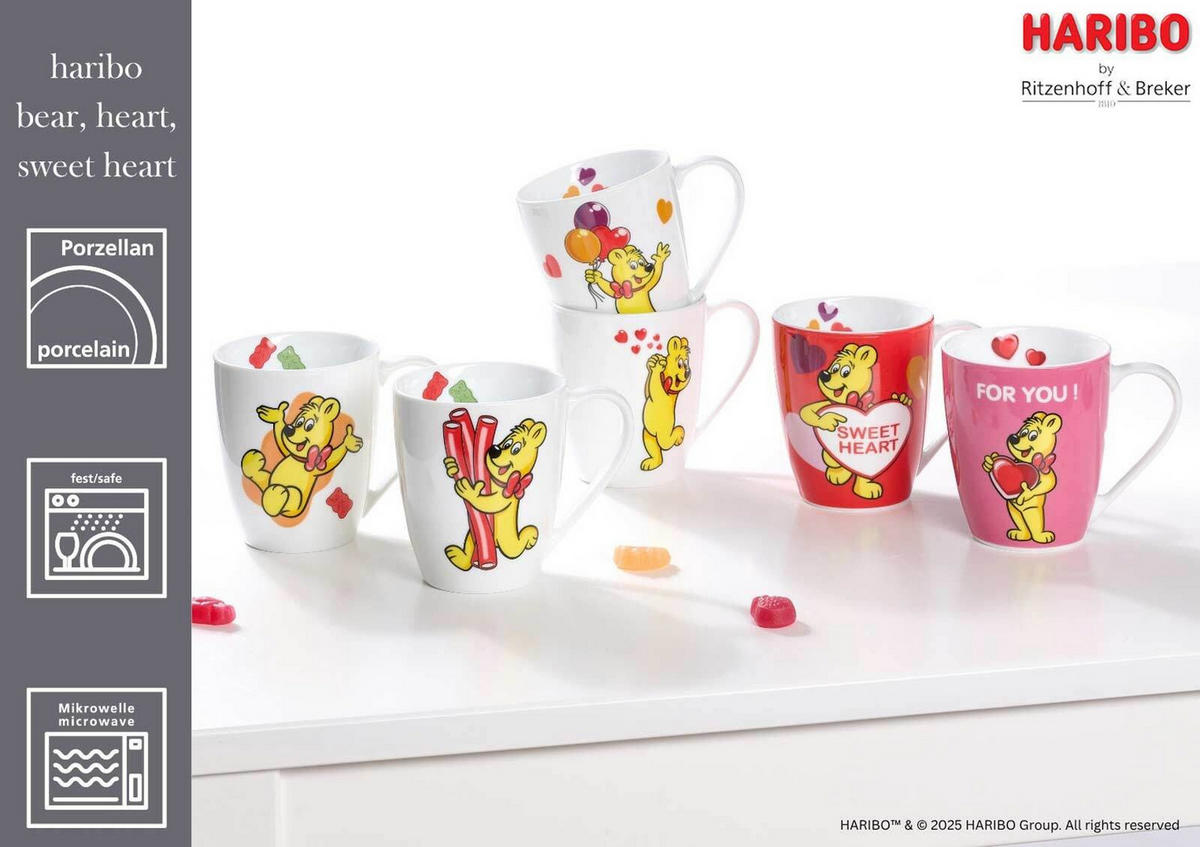 BECHER Haribo Heart bunt 360 ml 6er Set - Multicolor, Keramik (0.36L) - Ritzenhoff Breker